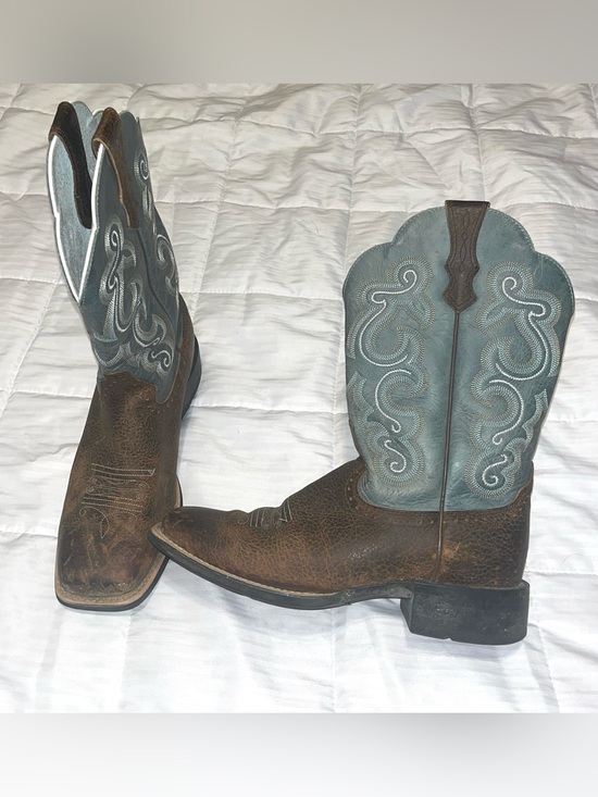 Ariat Shoes - Ariat Women's Quickdraw Brown Teal Leather Square Toe Western Boots Size 8C